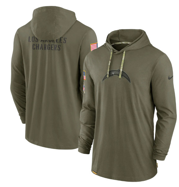 Men's Los Angeles Chargers 2022 Olive Salute to Service Tonal Pullover Hoodie